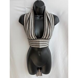 O. Vianca Striped Knit Halter Tie Crop Top Beachy Summer Vacation Coastal Size M